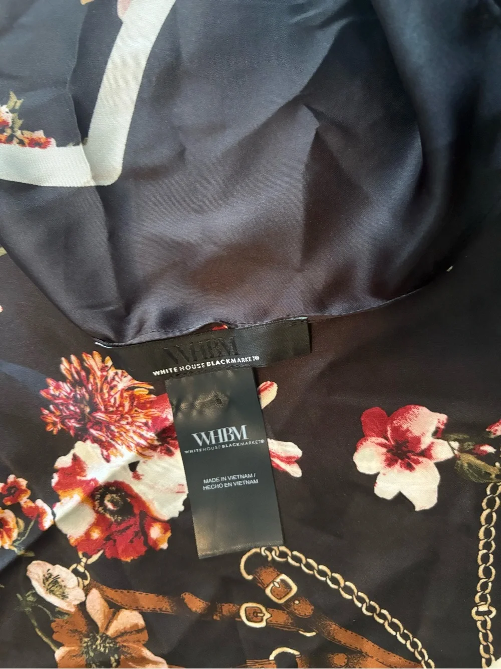 White House Black Market Silky Floral & Chain Print Scarf — Black/Multi
